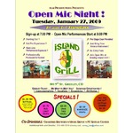 27 January Open Mic Flyer for Greeley Island Grill